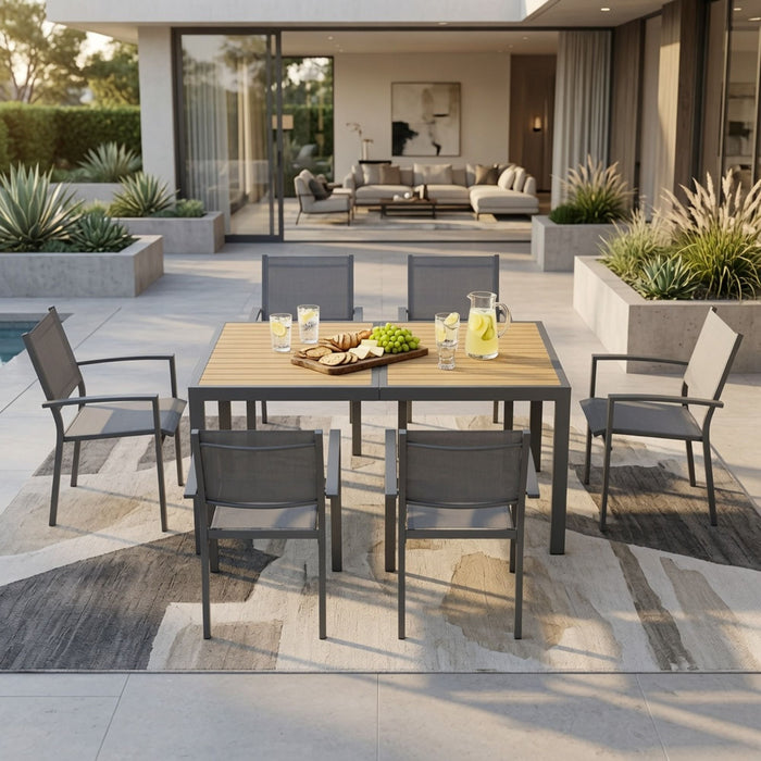 Rectangle Outdoor Patio Table With Slatted Top - Gray