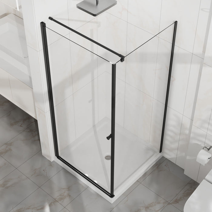 Corner Shower Enclosure, Frameless Pivot Door - Matte Black