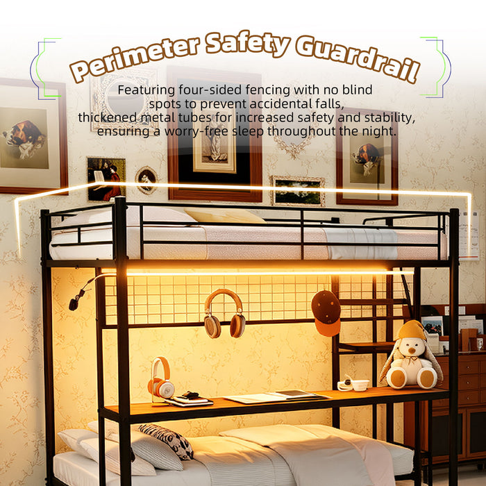 Bunk Bed With Built In Desk And LED Lighting