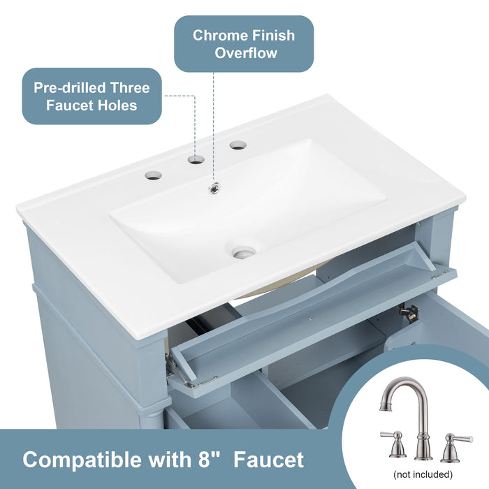 Modern Bathroom Vanity With Sink, Freestanding Cabinet With Flip Drawer & Adjustable Shelf