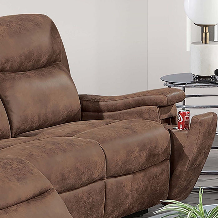1 Piece Manual Motion Sofa Console Loveseat With Plush Back Cushion And Hidden Cup Holder - Walnut