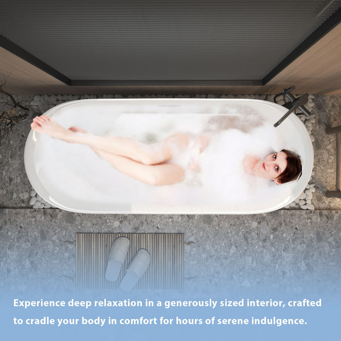 Freestanding Tub With Overflow And Pop Up Drain, Ergonomic Design