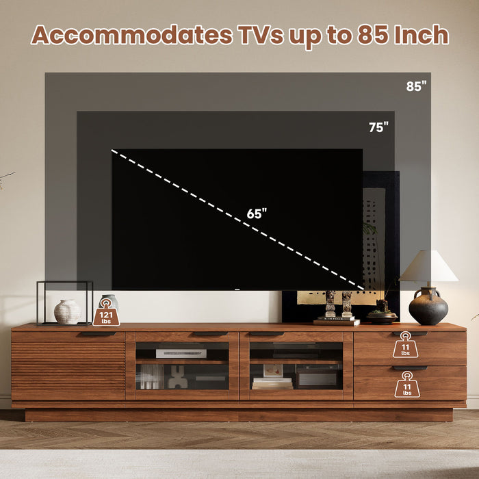 TV Stand With 2 Drawers, Doors & Cable Management, Soft Closing Hinges - Walnut