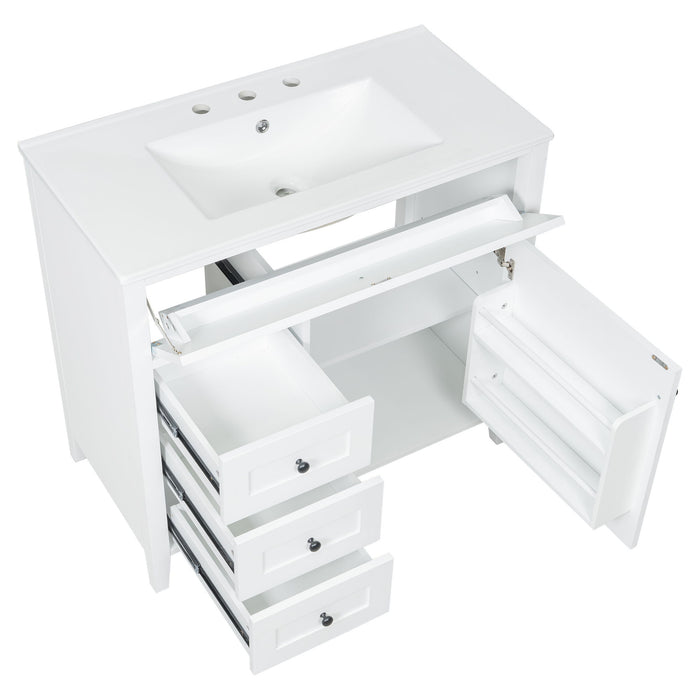 Bathroom Vanity With Sink, 3 Drawers & Cabinet With Adjustable Shelves