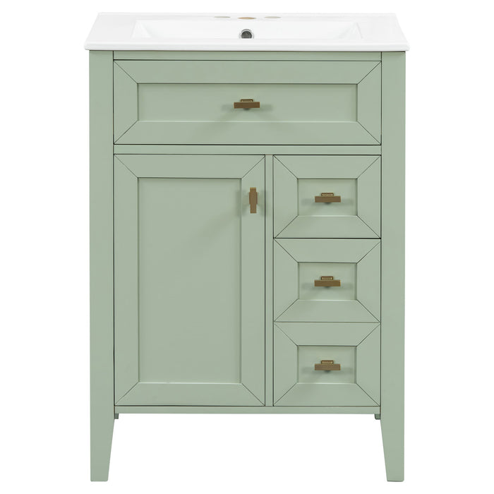 Bathroom Vanity With Sink, 3 Drawers & Cabinet With 2 Tier Door Storage Rack, Soft Close Doors & Drawers