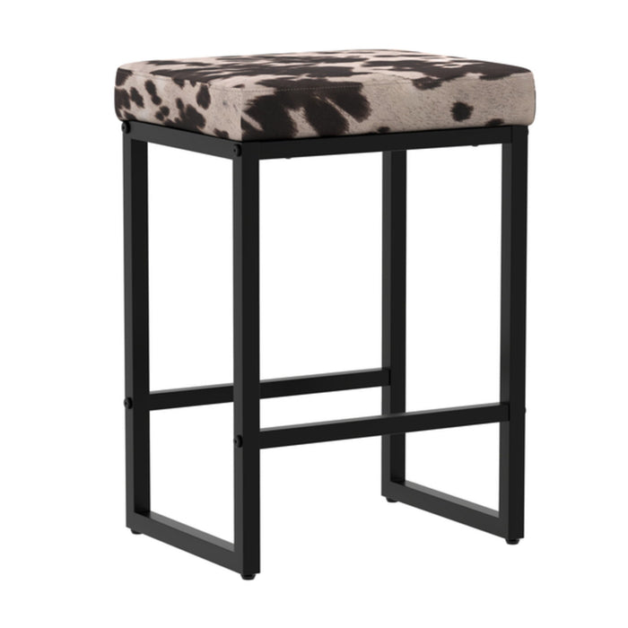 Abilene - Barstool With Black Metal Base - Cow Hide Print