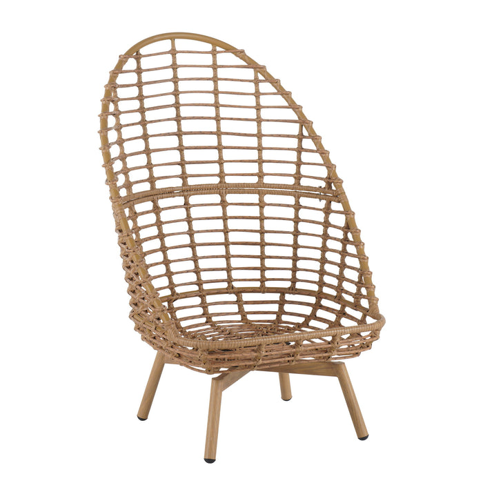 Ellis - Outdoor Wicker High Back Lounge Chair, Teak Finished Leg - Light Brown / Beige
