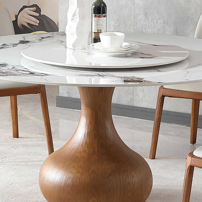 Dining Table, Round With Lazy Susan For Dining Room - Walnut / White