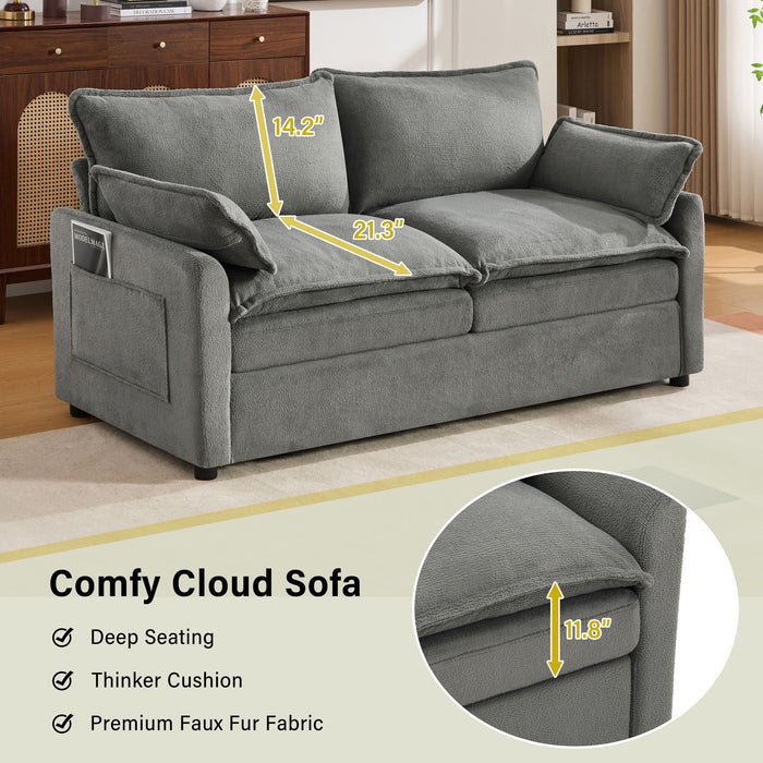 Modern Loveseat Sofa, Upholstered Couch With Side Storage Pockets