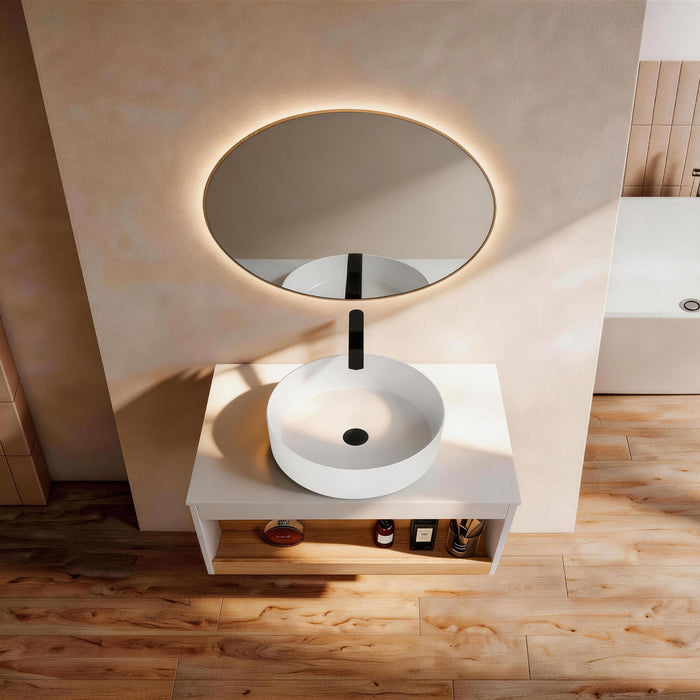 Floating Bathroom Vanity With Glossy Round Vessel Sink
