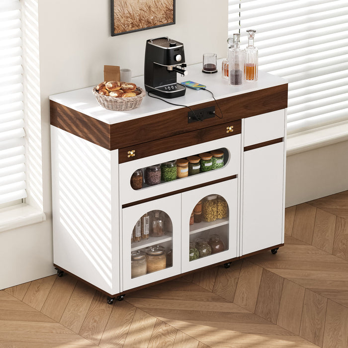 Extendable Dining Table With Folding Top, Rolling Kitchen Island With Drawers And Power Outlet