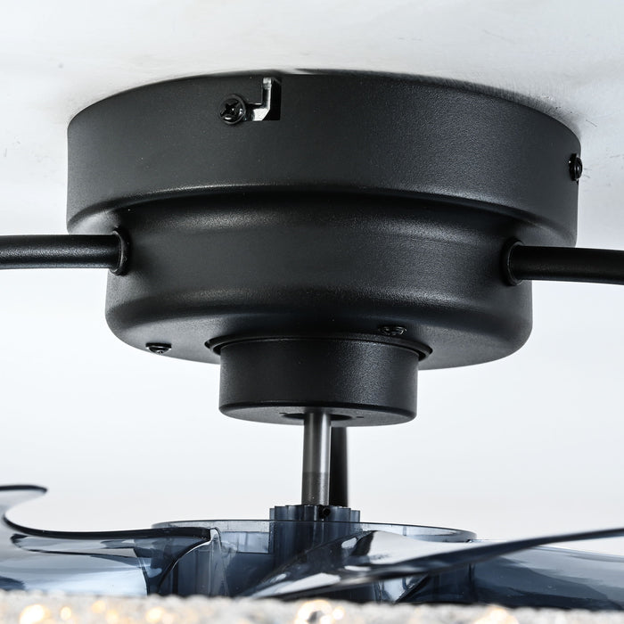 21" Caged Ceiling Fan With Dimmable LED Light And Remote Control, Low Profile Flush Mount Fan - Matte Black