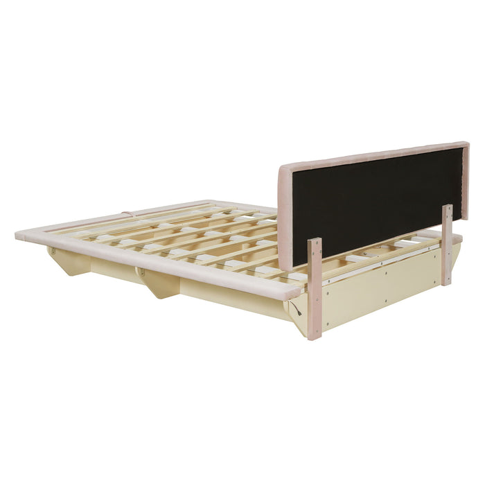 Upholstered Floating Hydrualic Platform Bed With LED Light And USB Port