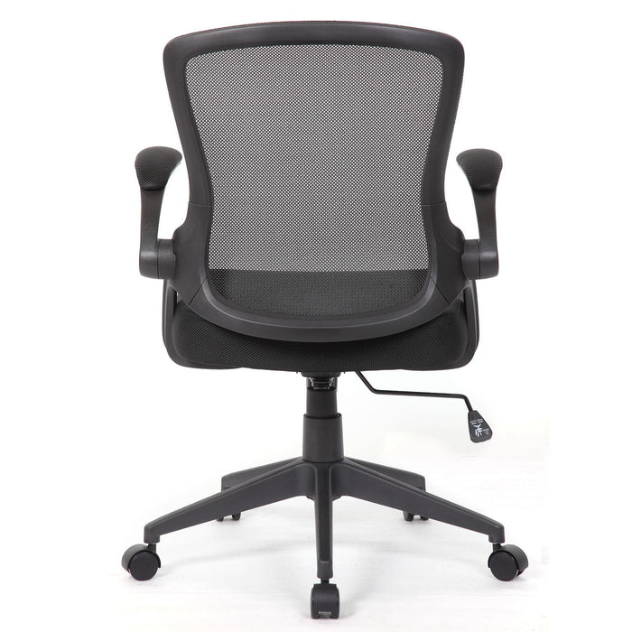 Office Chair & Mid Back Design, Adjustable Height And Foldable Armrests - Black