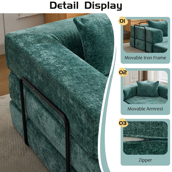 Convertible Floor Sofa Bed With Pillow Back Support Armrest