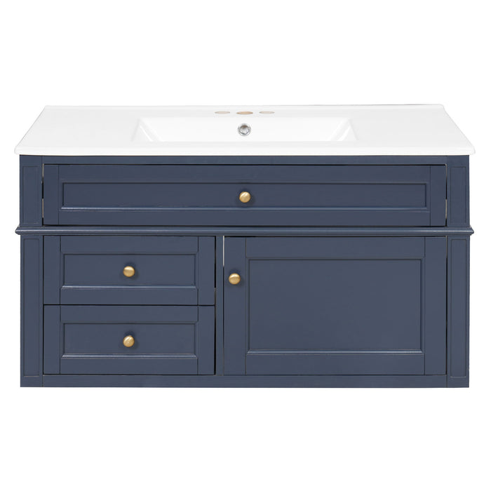 Modern Wall Mounted Floating Cabinet With Double Drawer And Sink