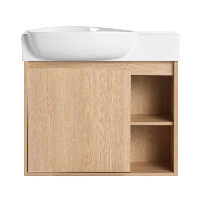 26" Wall Mounted Bathroom Vanity With Sink & Soft Close Door - Oak