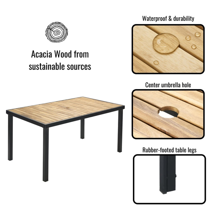 All Weather 7 Piece Patio Dining Table Set With Umbrella Hole - Brown / Gray