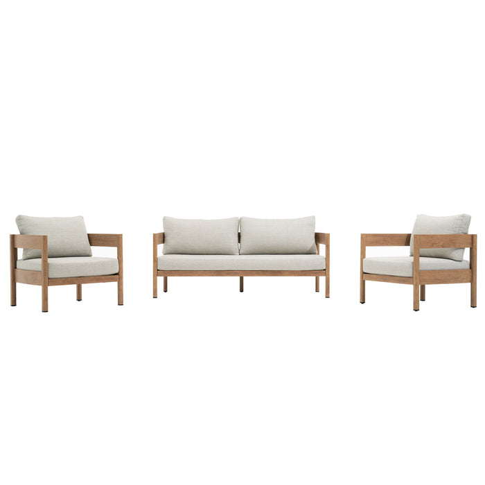 Outdoor Sofa Set Of 3 With Weather Resistant Cushions (Coffee Table Not Included) - Oak