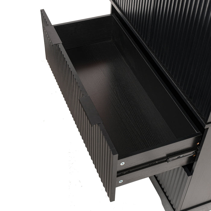 Fluted Kitchen Pantry Cabinet With 2 Large Drawers & 8 Door Spice Rack Freestanding Storage Organizer - Black