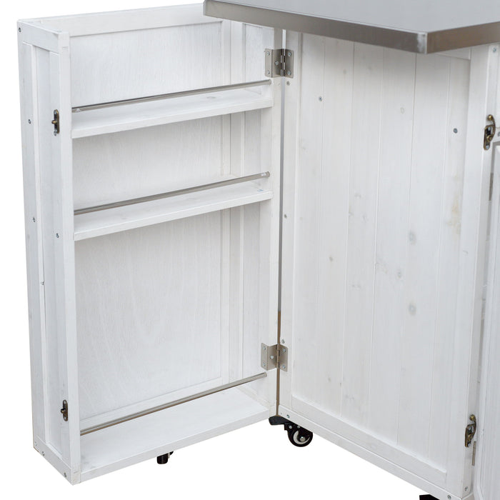Outdoor Kitchen Island Prep Station With Lockable Wheels, Ample Storage, Towel & Spice Racks
