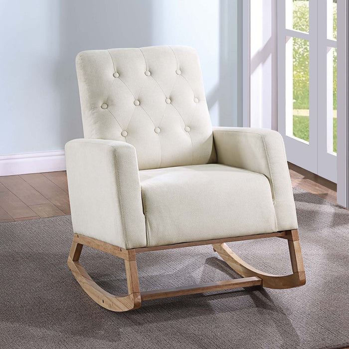 Rocker Chair With Tufted Back - Beige / Ivory