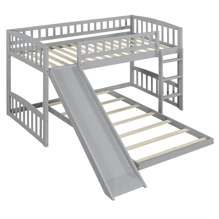 Twin Over Twin Classic Bunk Bed With Slide And Ladder - Gray