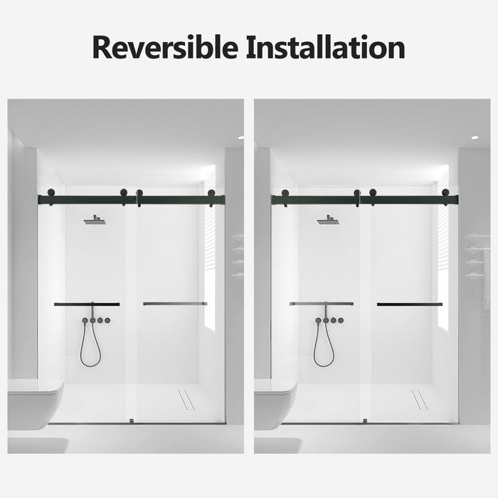 Frameless Double Sliding Soft-Close Shower Door, 3 / 8" (10Mm) Thick SGCC Tempered Glass Door, Matte