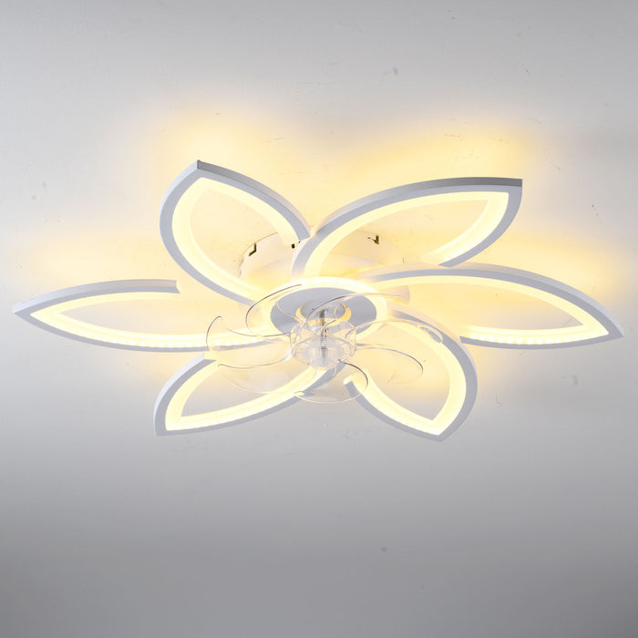 30" Flower 6 Speed Ceiling Fan With Remote Controlled LED Lights, Low Profile Flush Mount Fan