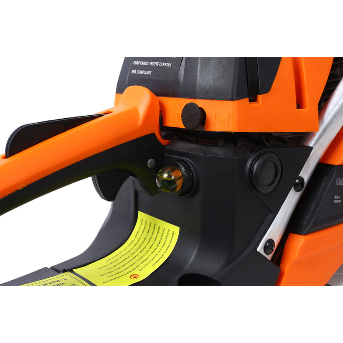 62Cc Gas Powered Chainsaw 2 Cycle Handheld Cordless Chain Saw Aluminium 18" And 20" Guide Bar - Orange