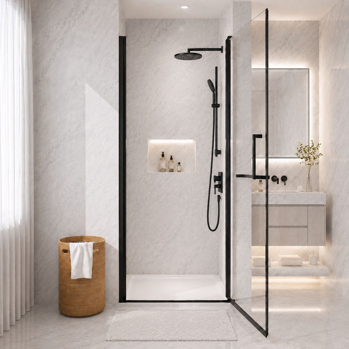 Semi-Frameless Pivot Shower Door With Adjustable Width, Reversible Installation