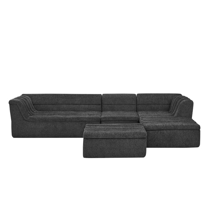 U-Shaped Modular Sectional Sofa With Chaise And Movable Ottoman With Wave-Shaped Armrest