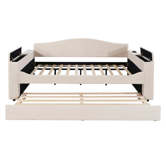 Upholstered Daybed With Storage Armrests, Trundle And Latest Integrated Bluetooth Audio System