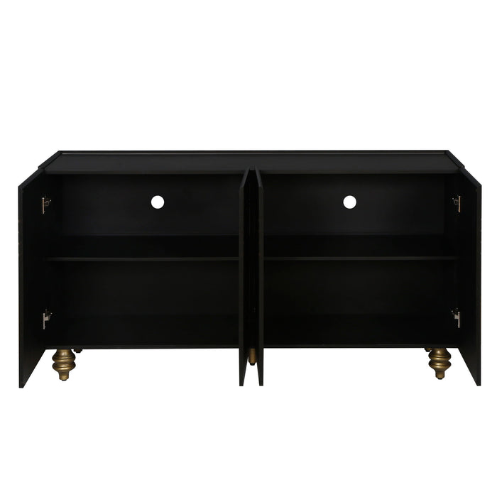 Modern Fluted Sideboard Buffet With Storage, Curve Element, 4 Doors With Adjustable Shelves
