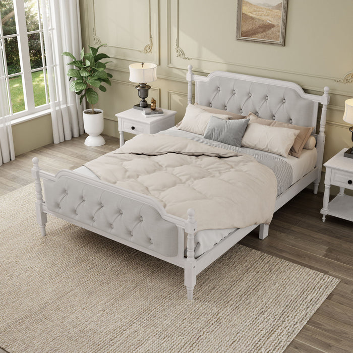 Traditional Style Solid Bed Frame With Upholstered Tufted Headboard, No Box Spring Needed
