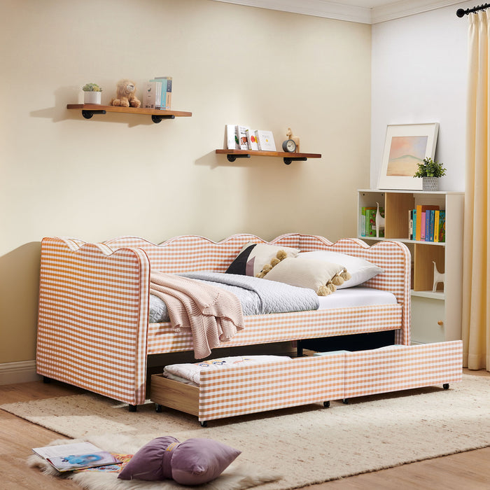Gingham Daybed With USB Charging Port, Wave-Shaped Design