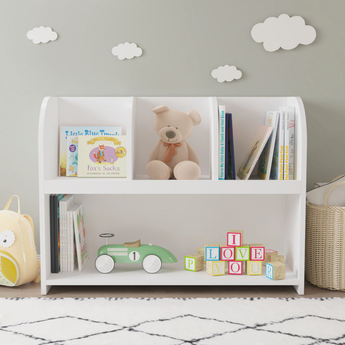 Bookcase With 4 Compartments, Storage Shelf For Toys And Books - White