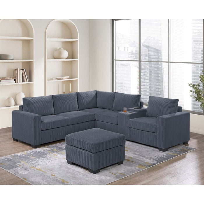 Contemporary L-Shaped Sectional Set With USB Console & Ottoman