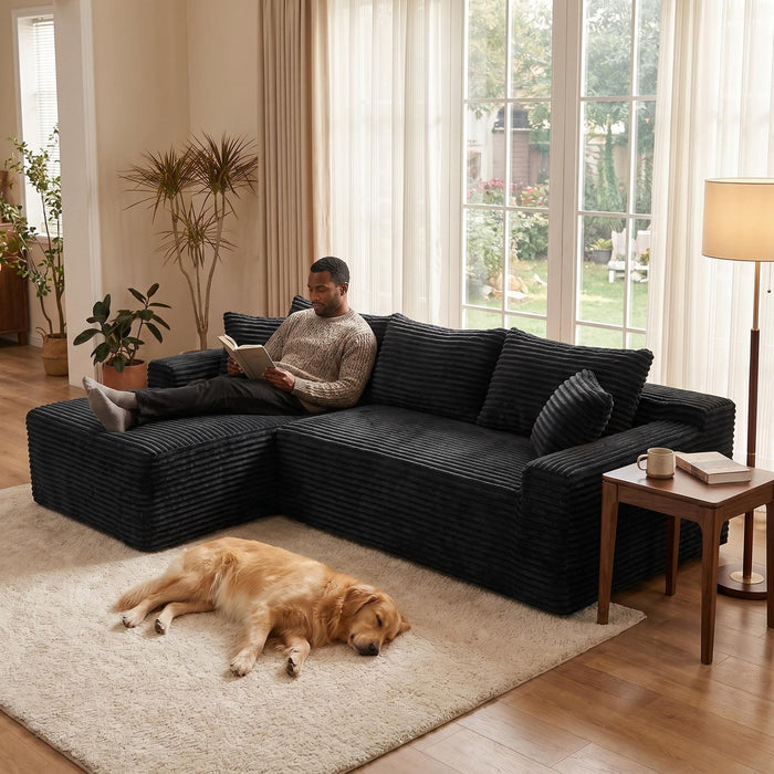 Cloud Modular Sectional Sofa Couch With L-Shape Chaise, Upholstered Couches For Living Room - Black