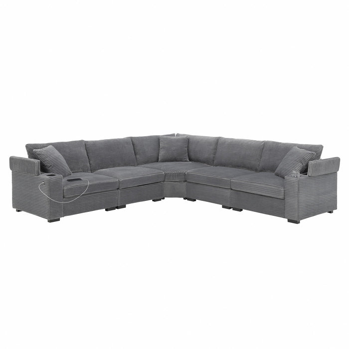 Convertible L Shaped Sectional Corner Couch With Armrest Storage Cup Holders USB Charger, Irregular Corner Oversized Comfy Modular Sofa