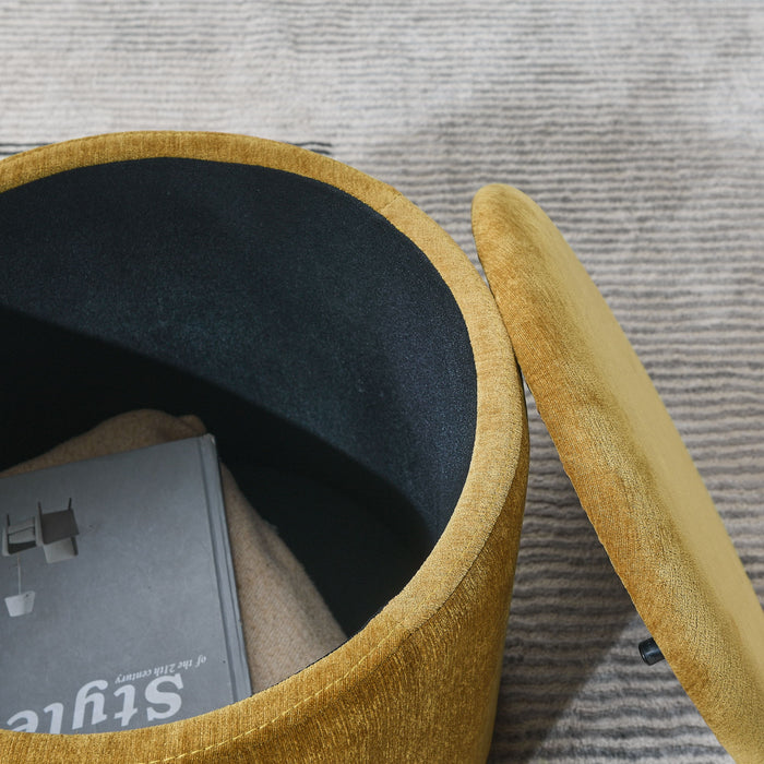 Classic 2 Piece Round Storage Ottoman Set With Drum Shaped Stool