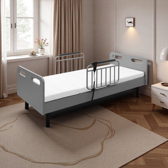 Electric Adjustable Hospital Bed For Home Use With Wired Remote Control, Memory Foam Mattress - Gray / White