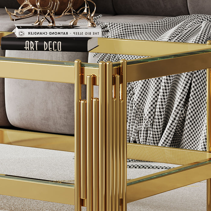 Coffee Table With Double Tier, Rectangular Design - Gold