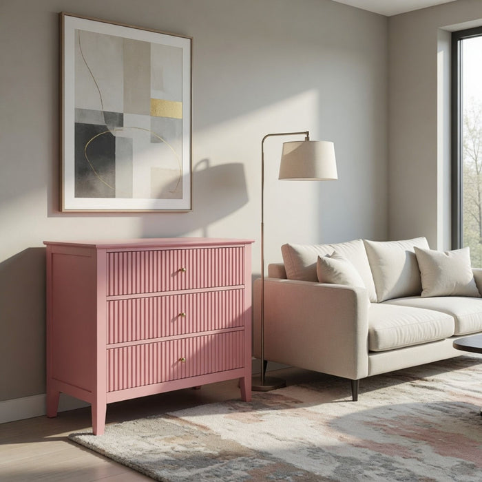 Fluted 3 Drawer Nightstand With Soft Close Slides