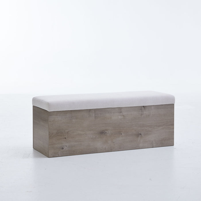 Shelton - Upholstered Flip Top Storage Bench - Ivory / Light Gray / Camel Oak