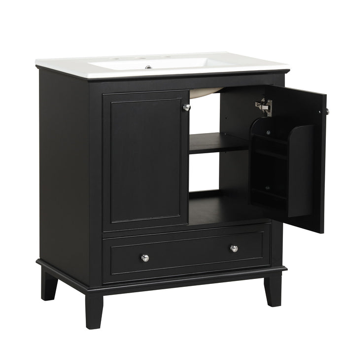 30" Bathroom Vanity With Sink Combo, Multi Functional Bathroom Cabinet With Doors And Drawer - Black