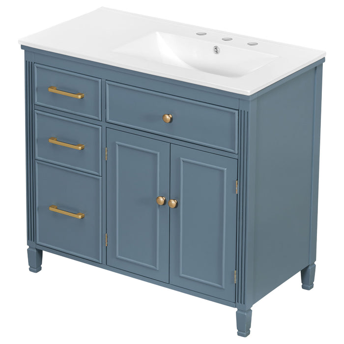 Modern Bathroom Vanity With Ceramic Sink, Freestanding, One Tip Out Drawer, 3 Side Drawers, Adjustable Shelf