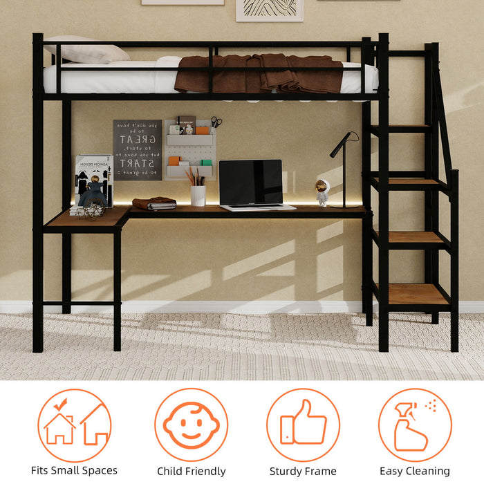 Loft Bed With L-Shaped Desk, Large Storage Space