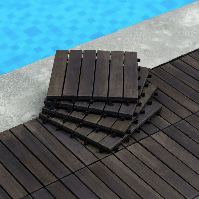 Acacia Hardwood Interlocking Deck Tiles, Striped Pattern