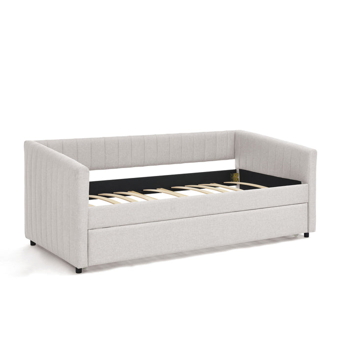 Upholstered Daybed With Trundle With Vertical Stripes
